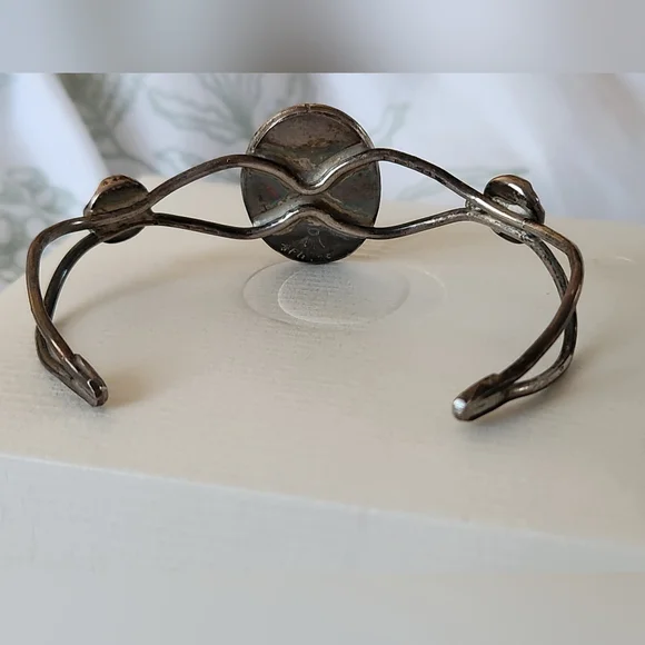 Vintage Native American Black/Blue Tigers Eye and Onyx Cuff Bracelet - Picture 8 of 12